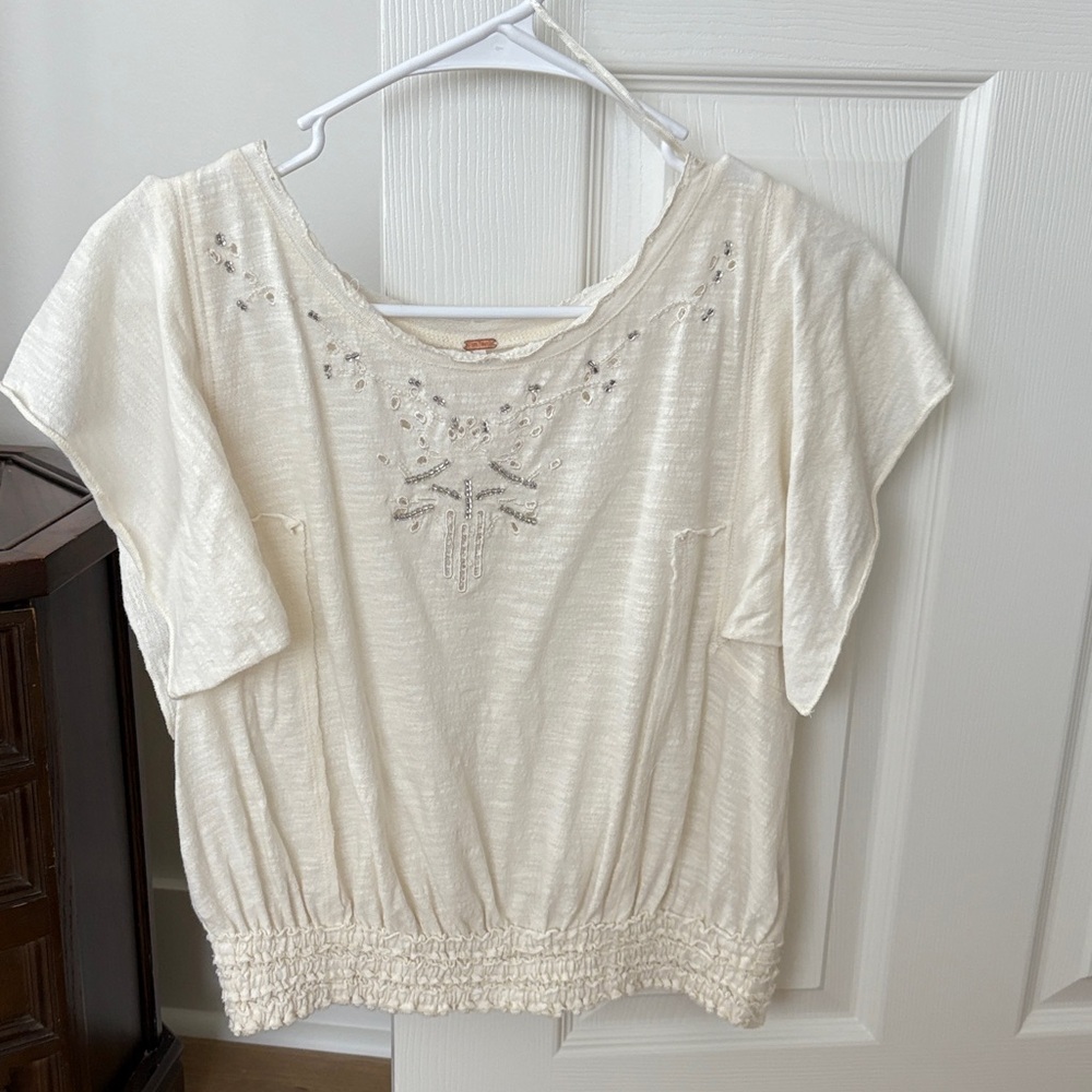 Free People Cream Embellished Blouse